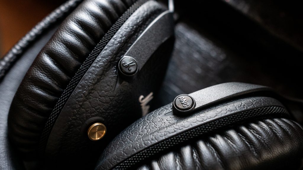 Close-up shot of both buttons on the Marshall Monitor II ANC headphones