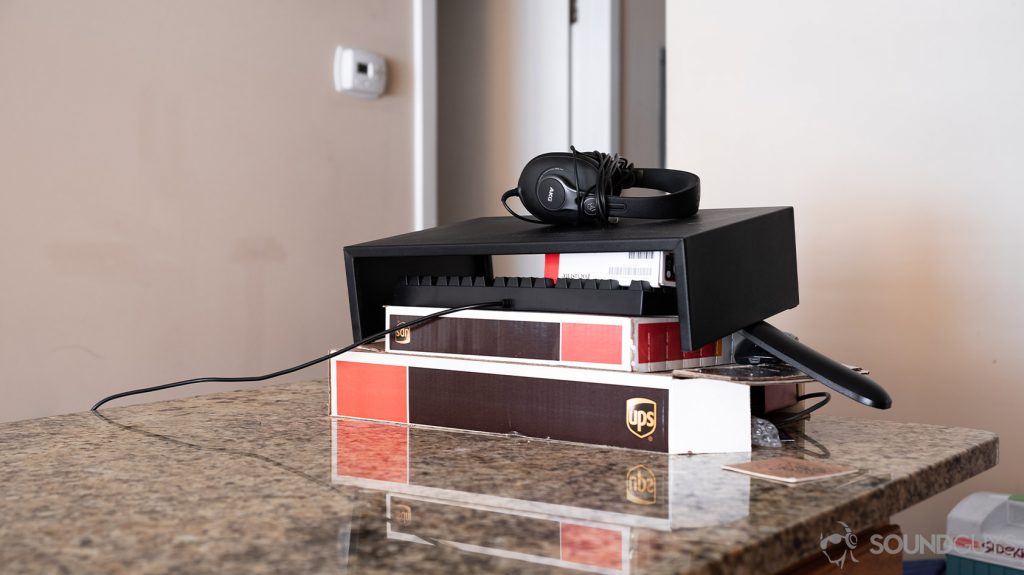 A picture of a dismantled desk work to show how to work from home and stay organized.