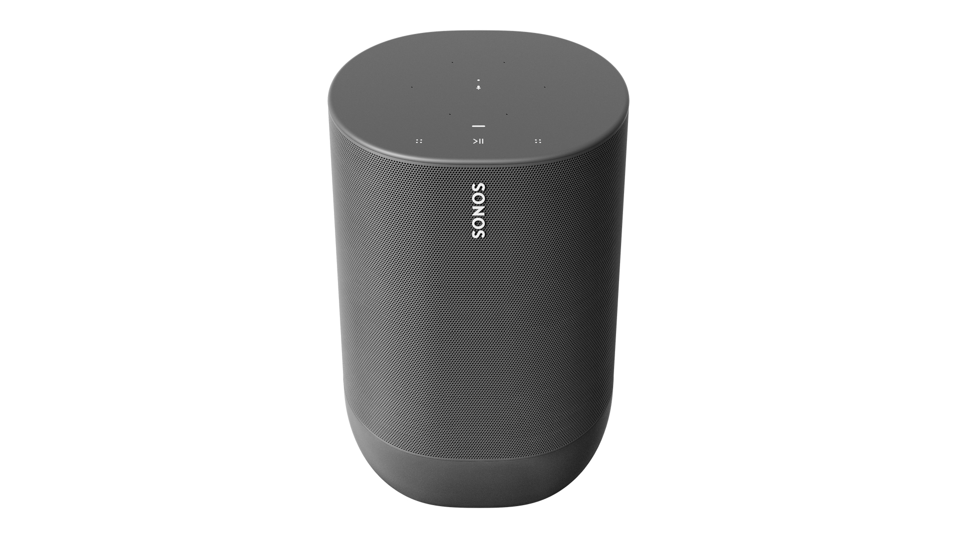 A Sonos Move smart speaker in grey against a white background.