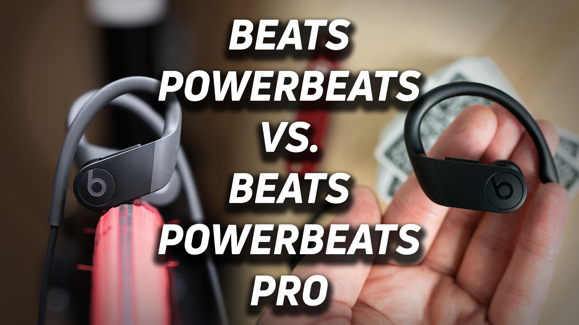 A picture of the Beats Powerbeats vs Beats Powerbeats Pro with a gradient transition between the two images.