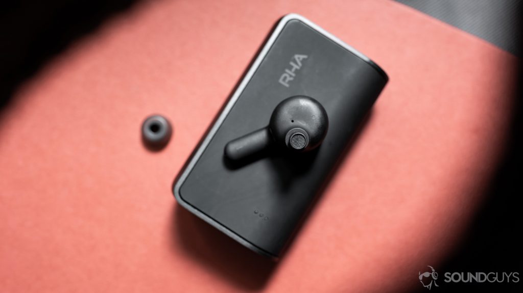 RHA TrueConnect 2 true wireless earbud with the ear tip off to reveal the protective grill over the nozzle.