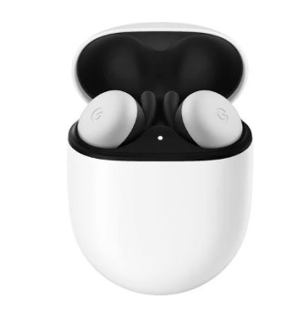 A product image of the Google Pixel Buds 2020 in white against a white background.