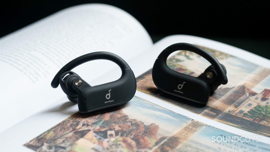 Anker Soundcore Spirit X2 true wireless warbuds propped up on a colorful book