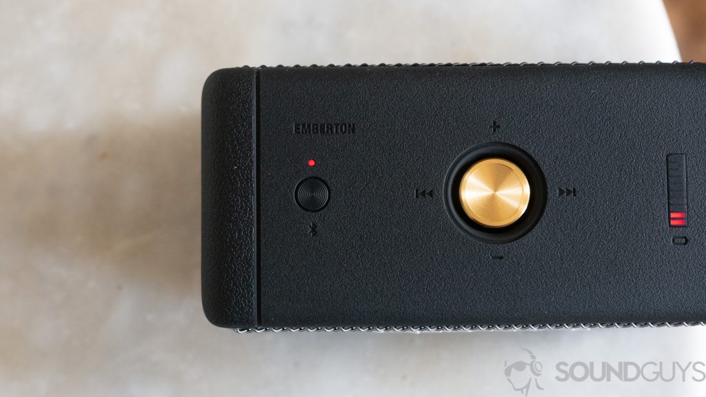 Shot of the Marshall Emberton Bluetooth speaker Bluetooth from the top