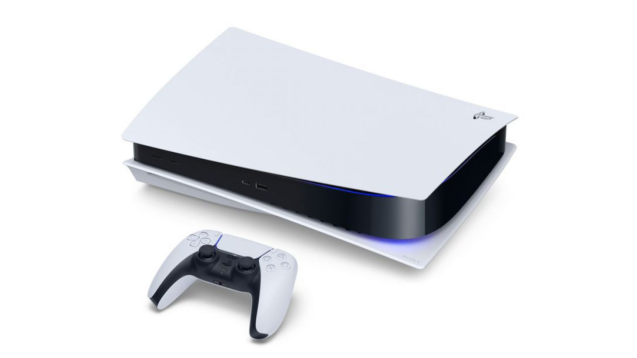 The PlayStation 5 in white against a white background.