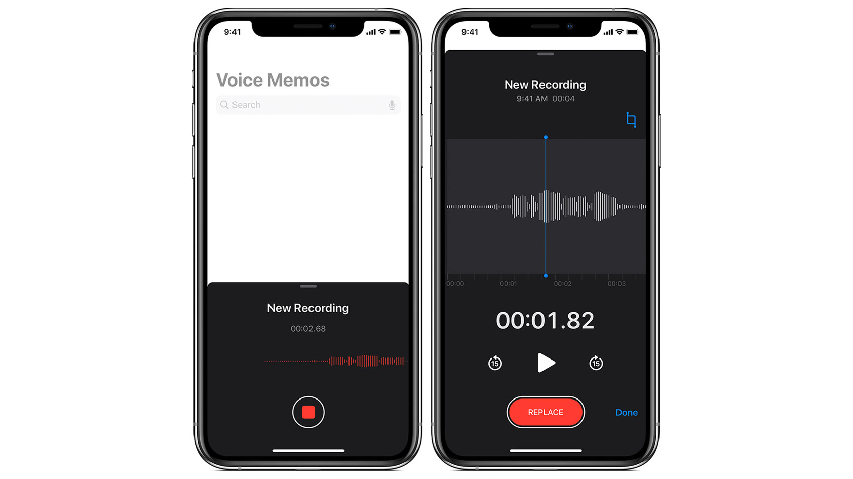 A company render of the Apple Voice Recorder app.