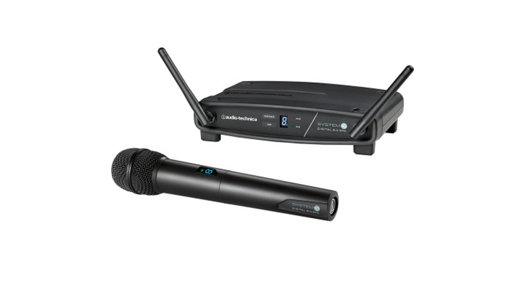 A product image of the Audio-Technica ATW-1102 System 10 wireless microphone system.