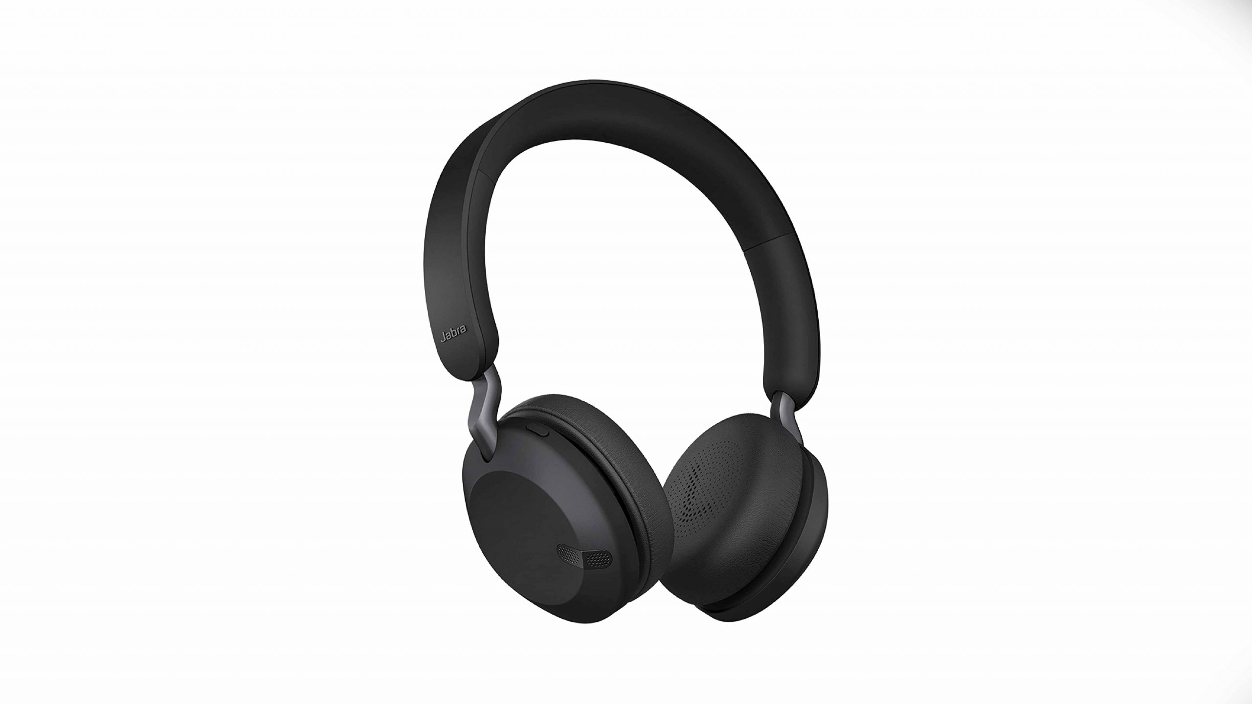 Jabra Elite 45h product render black A product render of the Jabra Elite 45h on-ear headphones in black against a white background.