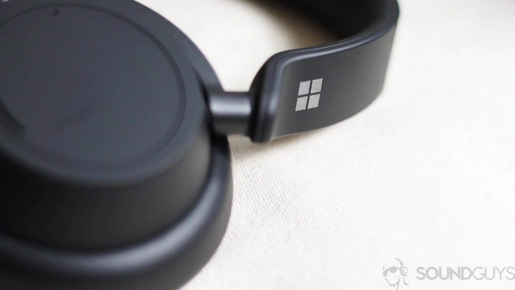 Close-up shot of the Windows logo on the Microsoft Surface Headphones 2 headband