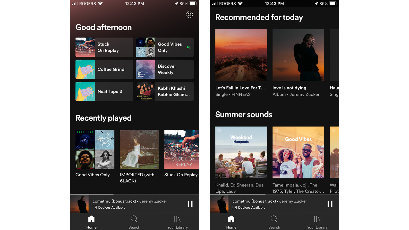 A juxtaposed screenshot of Spotify's user interface for an Apple Music vs Spotify Premium comparison.