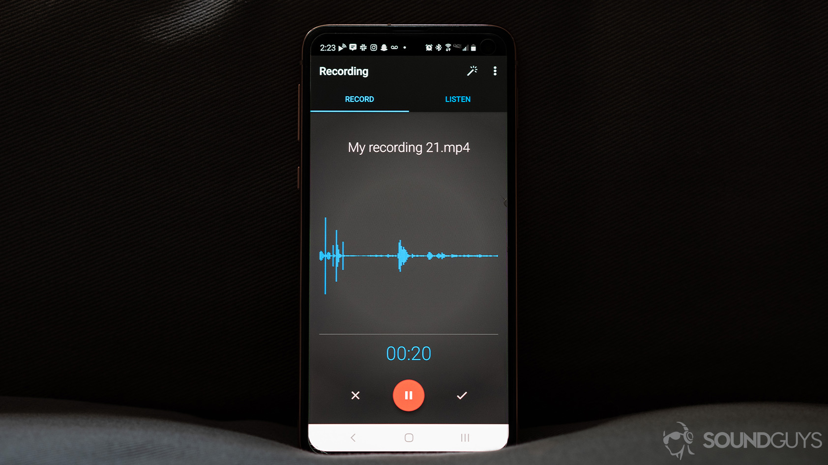 A picture of the Easy Voice Recorder app on a Samsung Galaxy S10e smartphone.