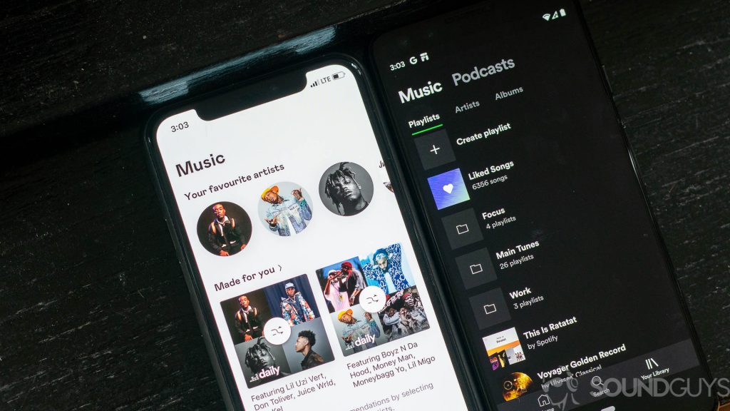 The Deezer and Spotify interfaces side by side 