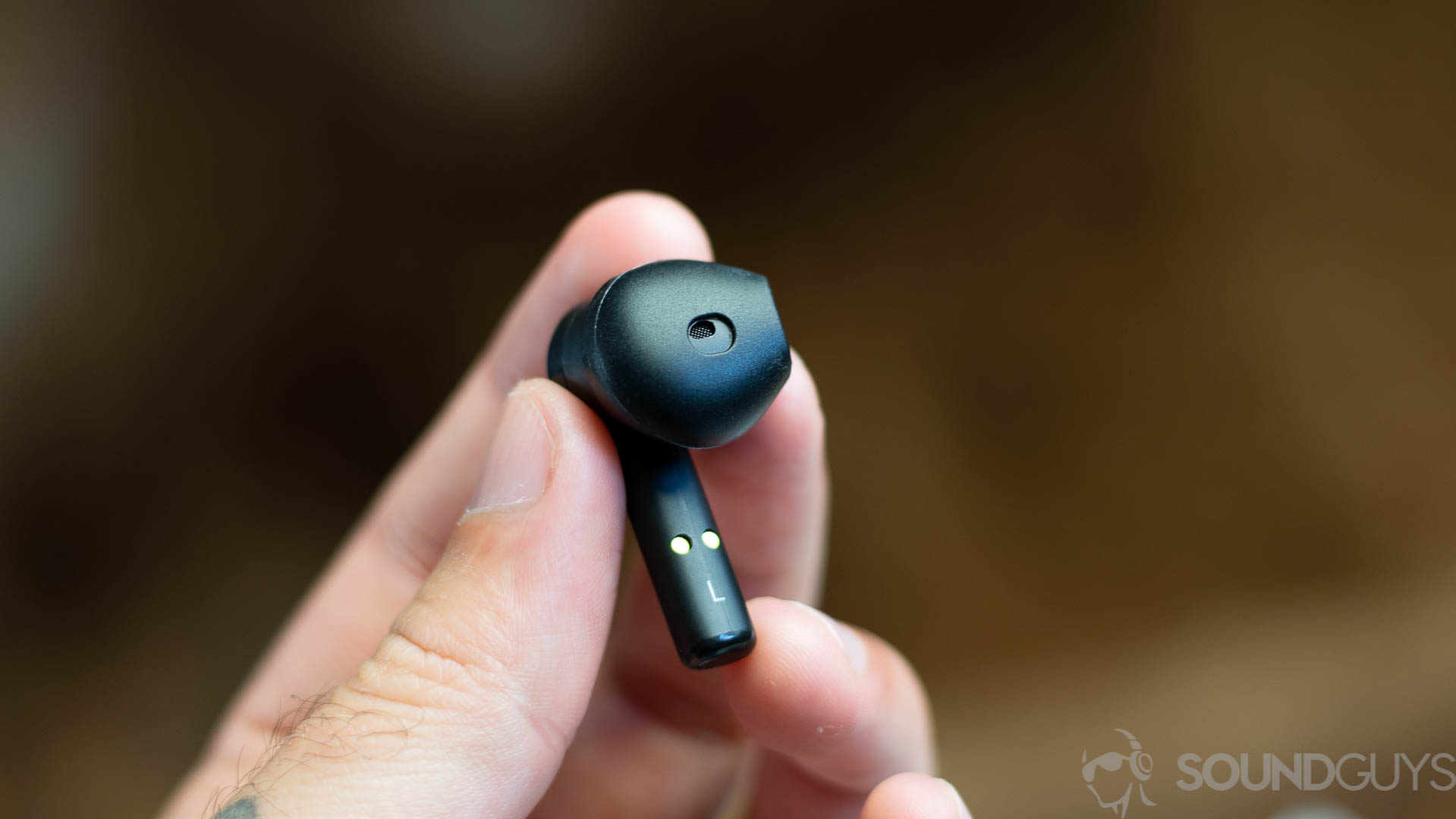 Close-up of the silicon ear tip on the Razer Hammerhead true wireless earbuds