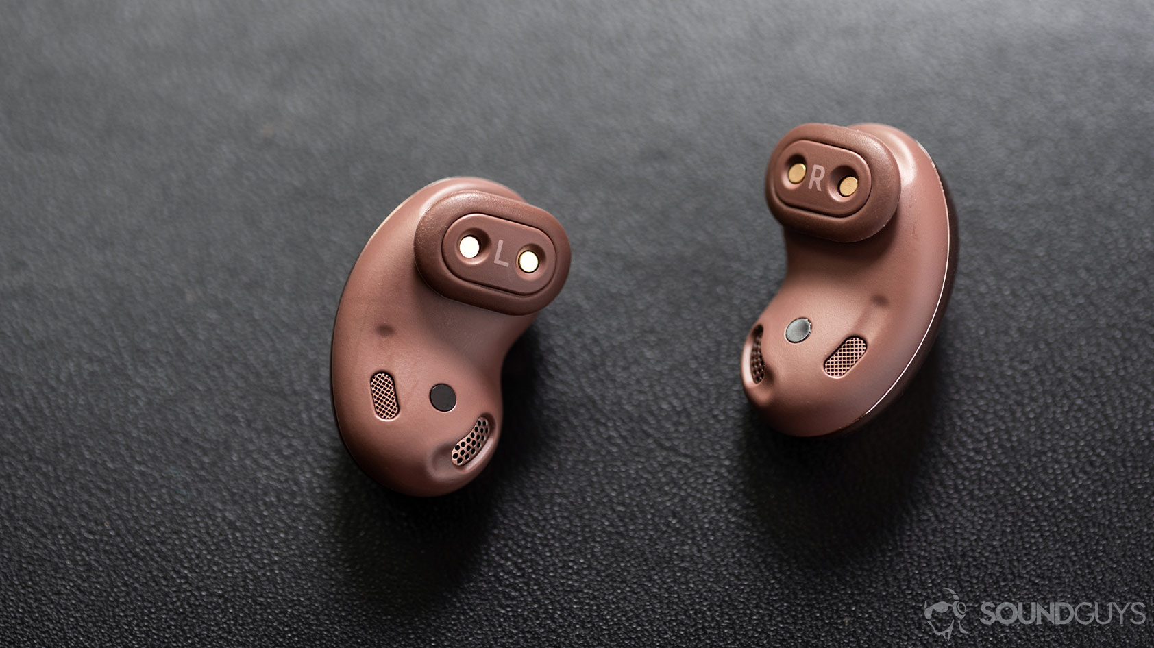A picture of the Samsung Galaxy Buds Live noise canceling true wireless earbuds wing tips, air vents, and IR sensors.