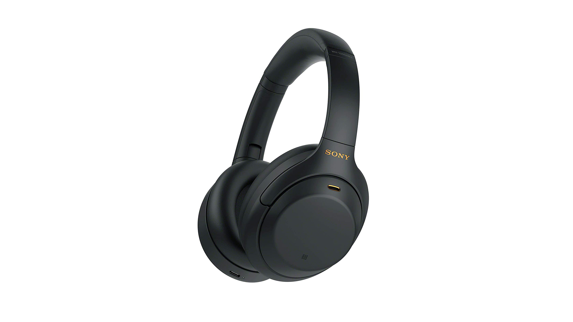 The Sony WH-1000XM4 noise canceling headphones in black against a white background.