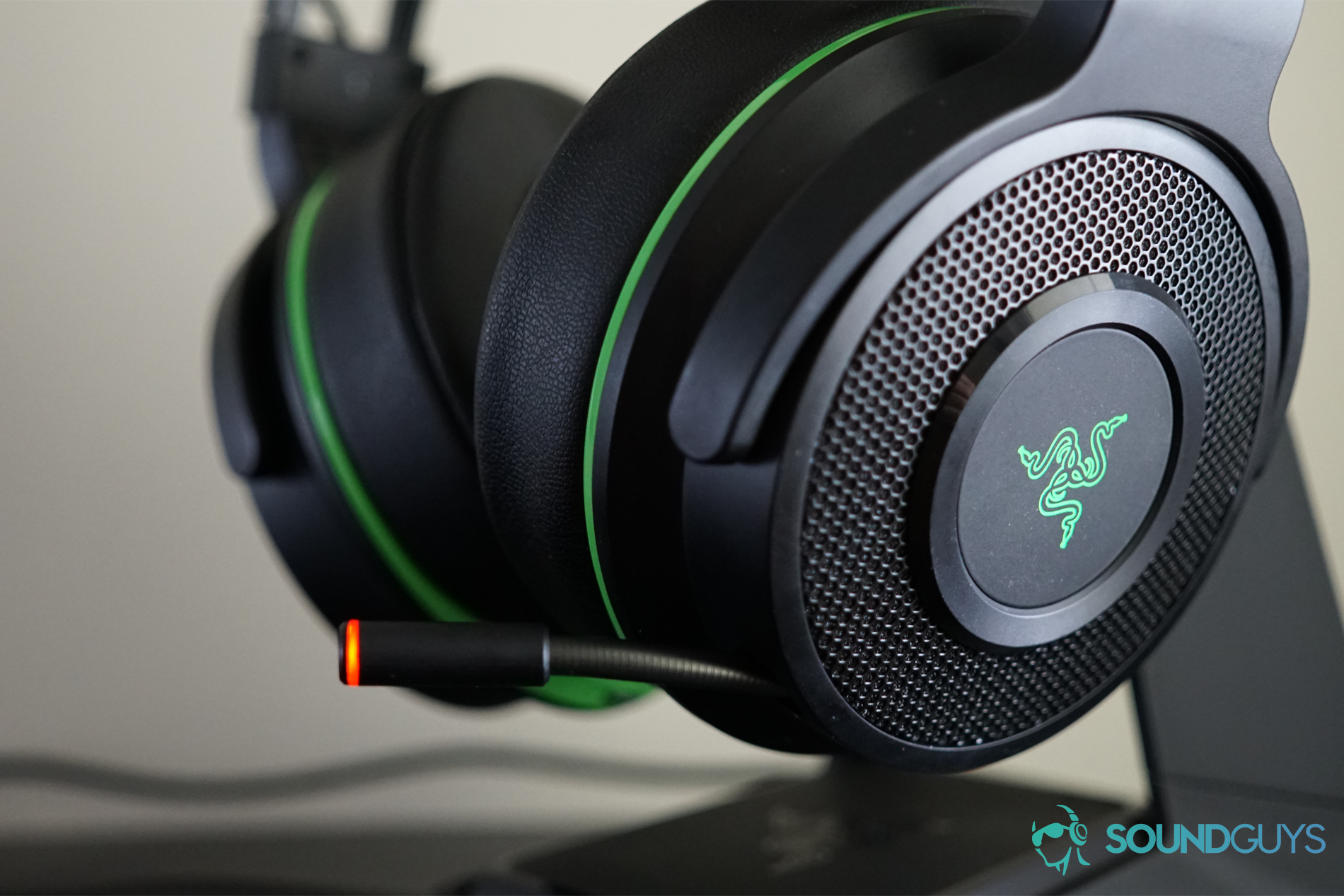 A close up shot of the Razer Thresher Ultimate gaming headset microphone.