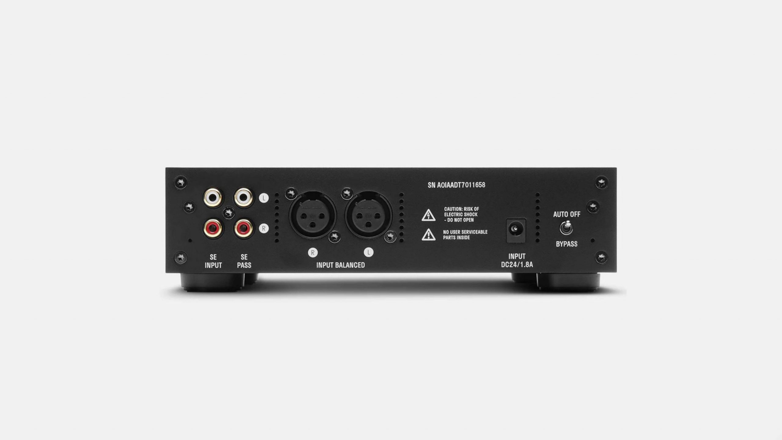 A picture of the drop + THX AA 789 Linear Amplifier audio inputs against an off-white backdrop.