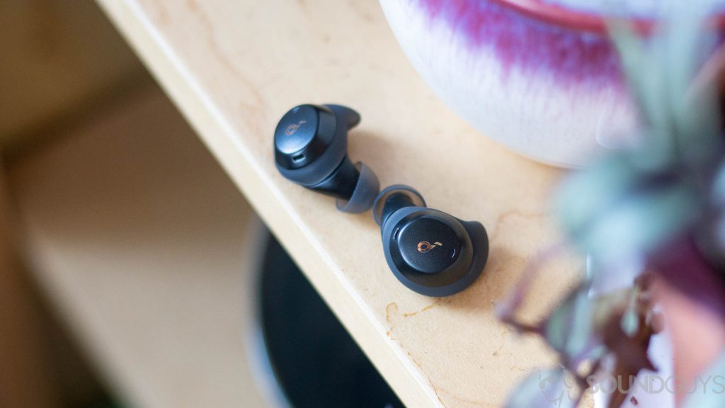 The Anker Soundcore Spirit Dot 2 pictured on a shelf next to plants. 