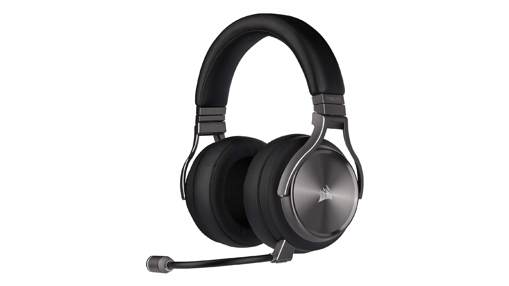Corsair Virtuoso SE gaming headset A product image of the Corsair Virtuoso SE gaming headset in silver against a white background.