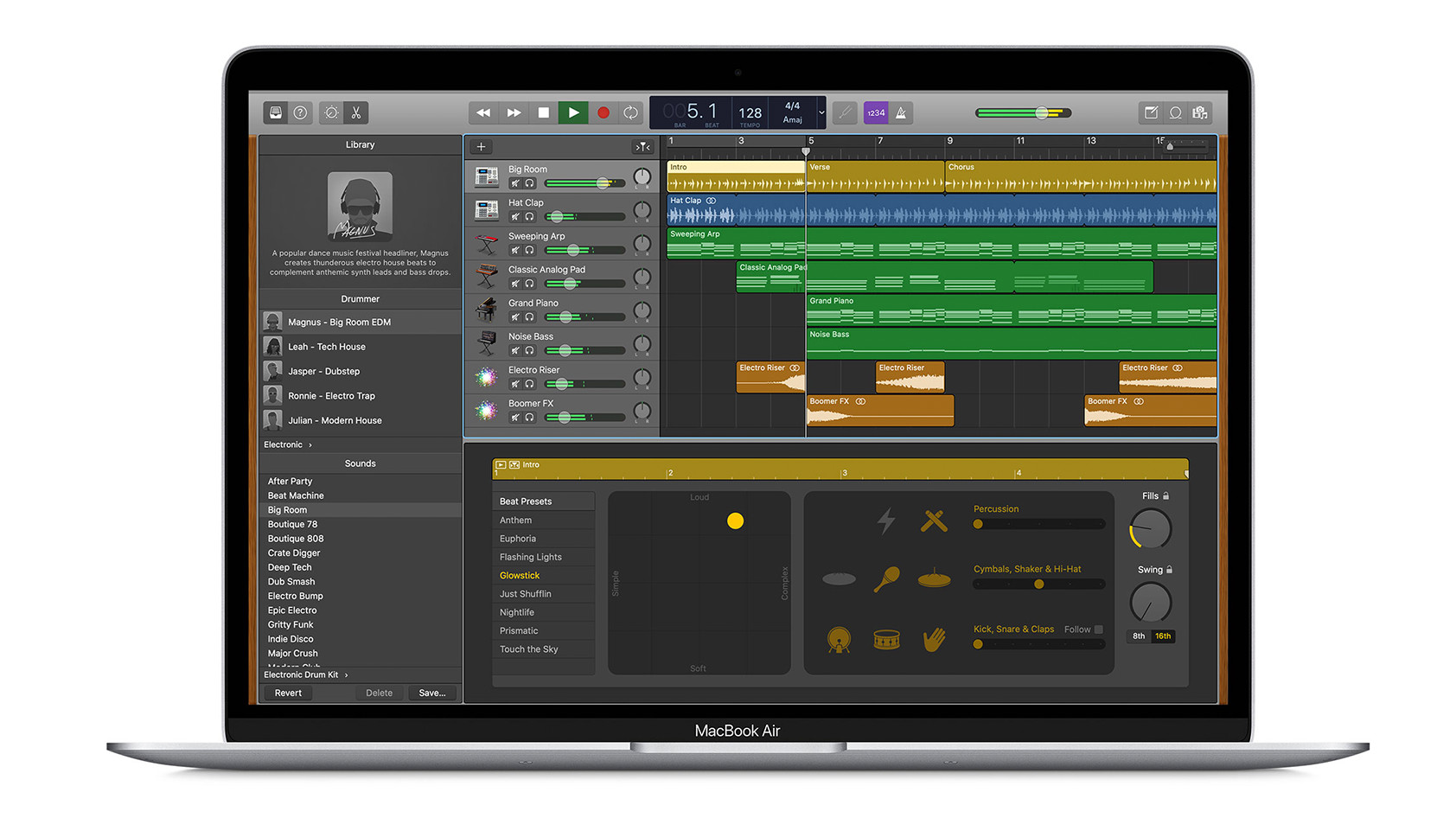 This is a picture of GarageBand DAW running on a MacBook Air.