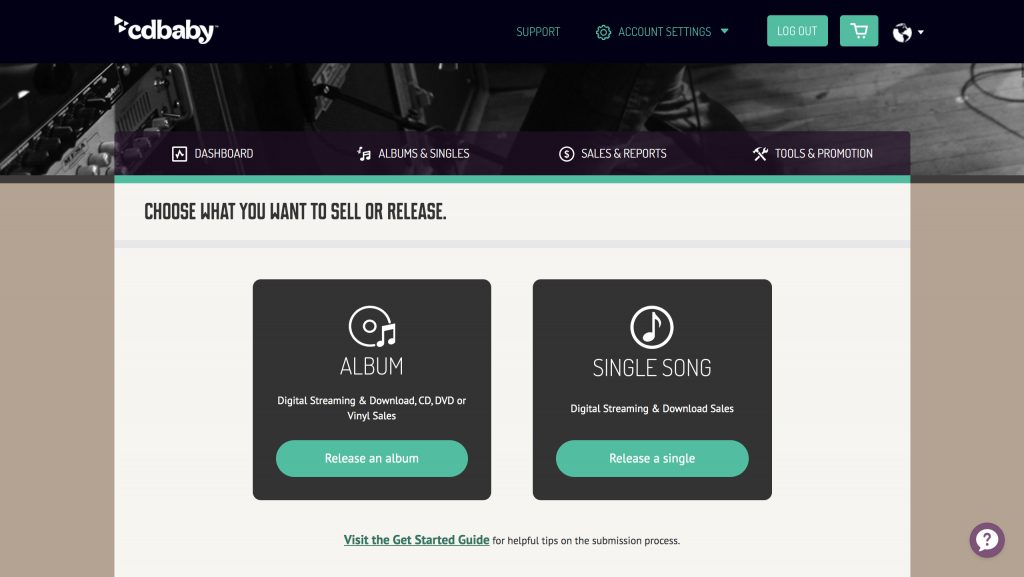 Screenshot of CD Baby interface adding a new release