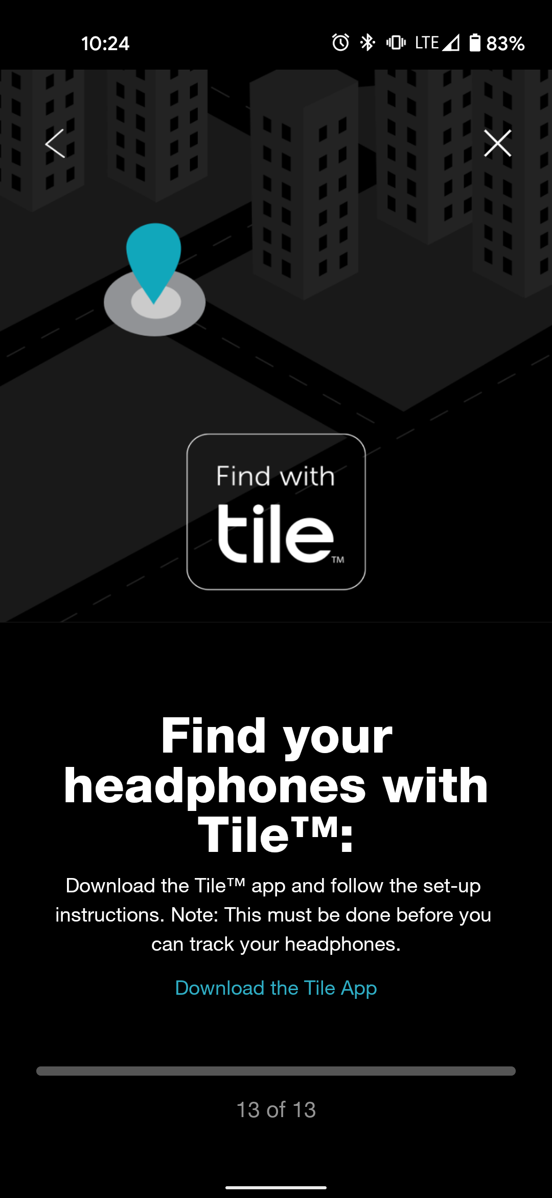 Screenshot of the Tile functionality in the Skullcandy app