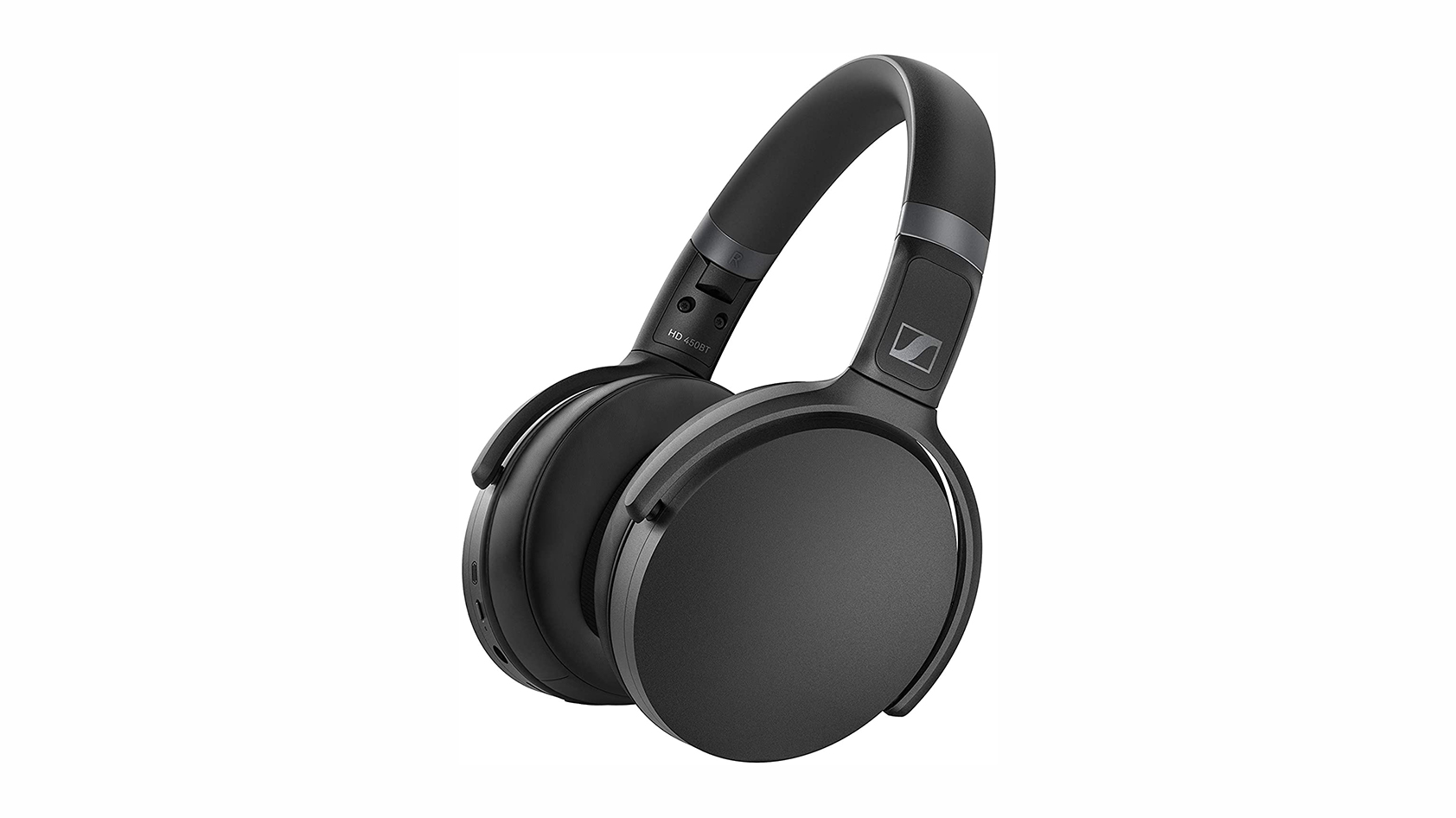 Sennheiser HD 450BT product image A product image of the Sennheiser HD 450BT noise canceling headphones in black against a white background.