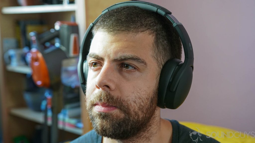 Man wearing the Skullcandy Crusher Evo headphones