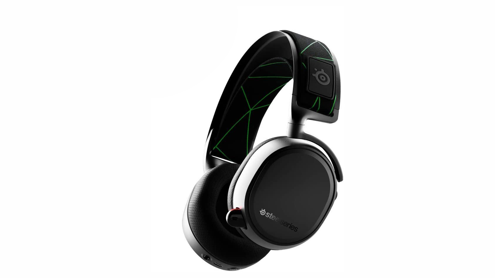 A product render of the Steelseries Arctis 9x gaming headset in black against a white background.