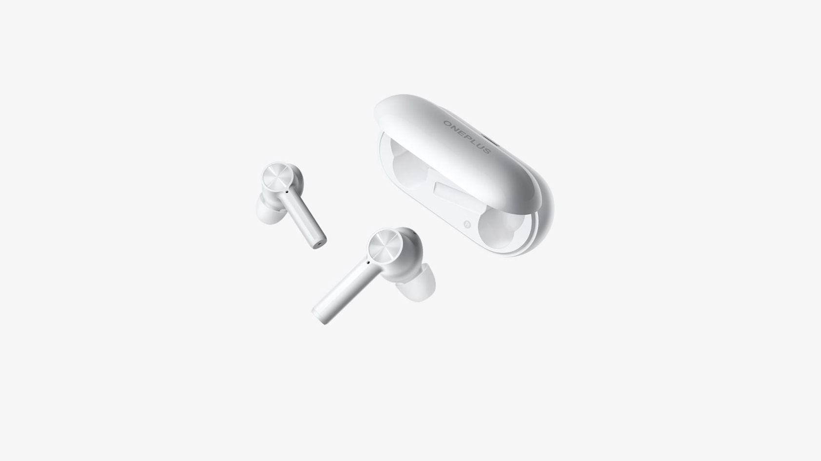 The OnePlus Buds Z in white against a gray background.
