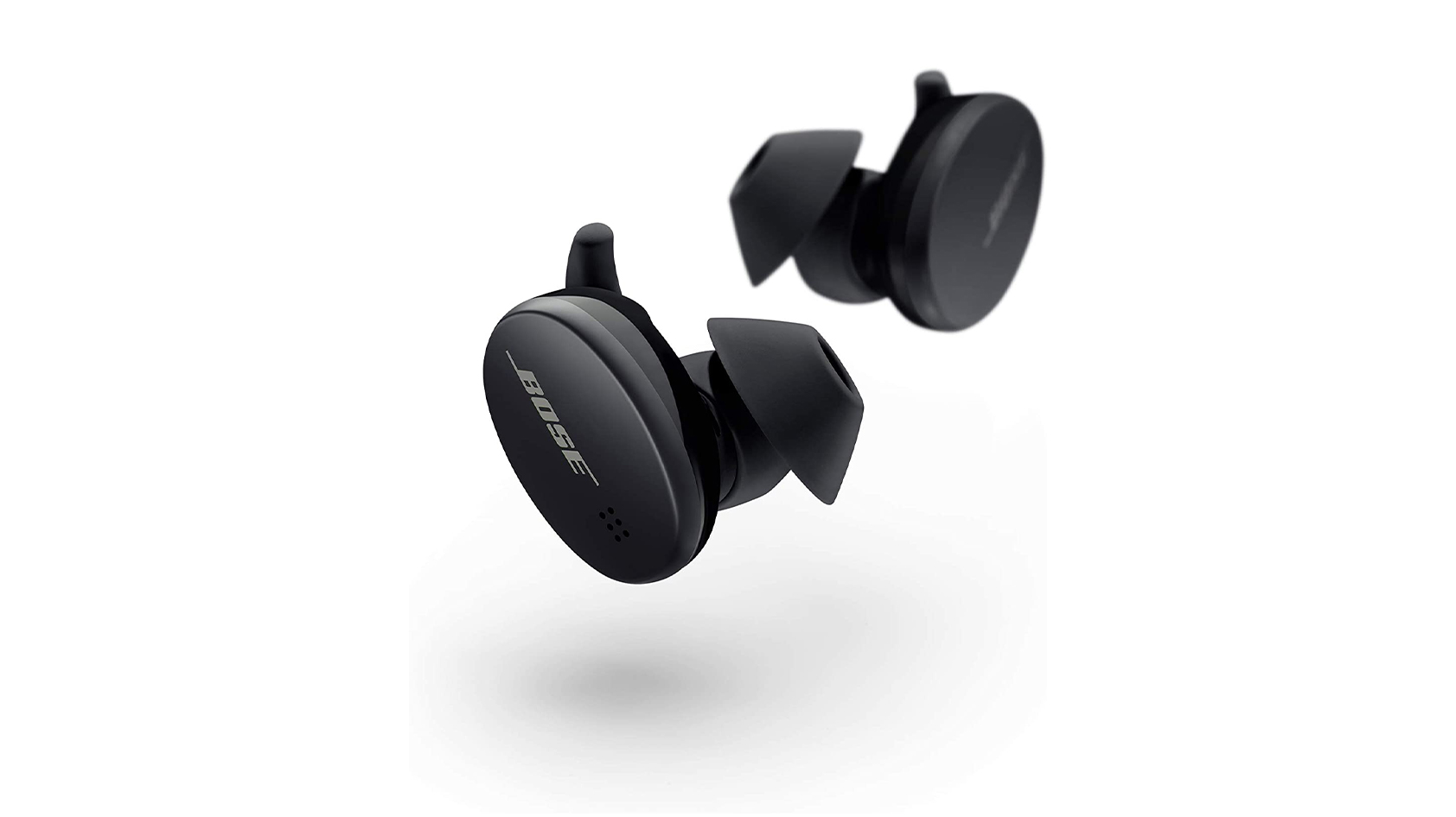 The Bose Sport Earbuds in black against a white background.