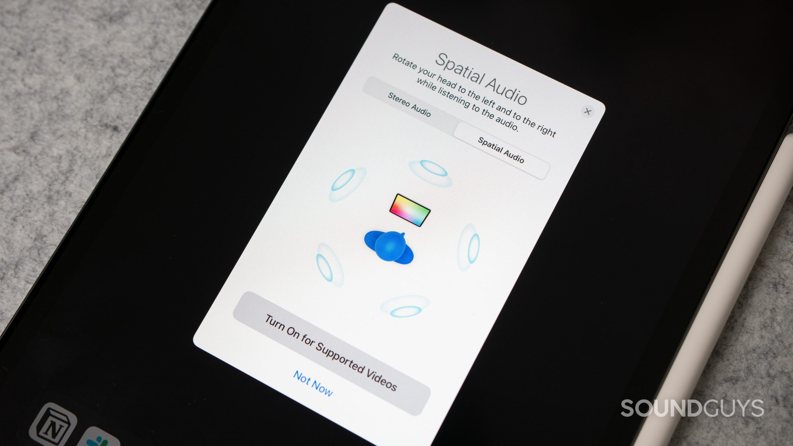 The spatial audio pop-up on an iPad Pro.