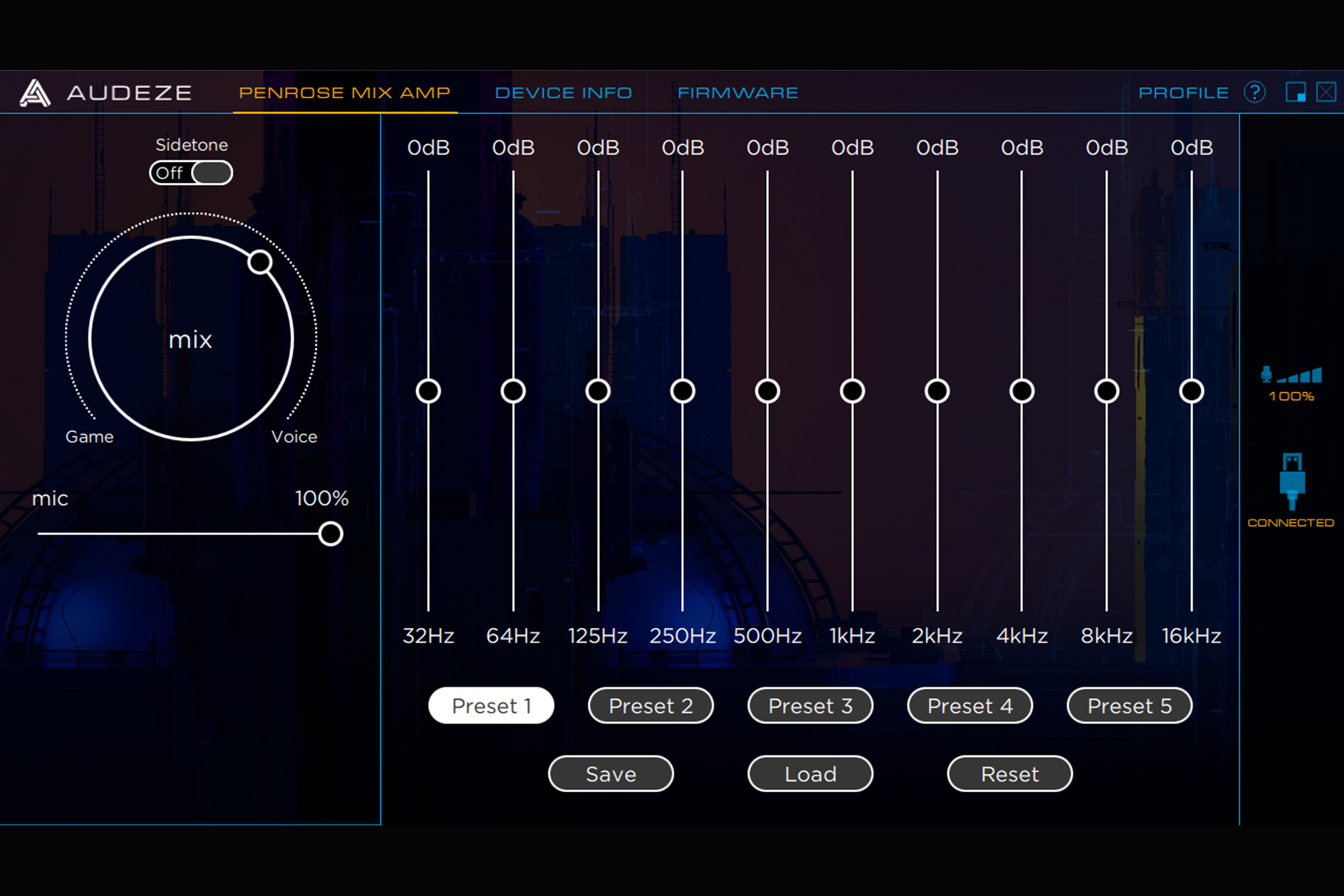 A screenshot for Audeze HQ that shows the settings page for the Audeze Penrose.