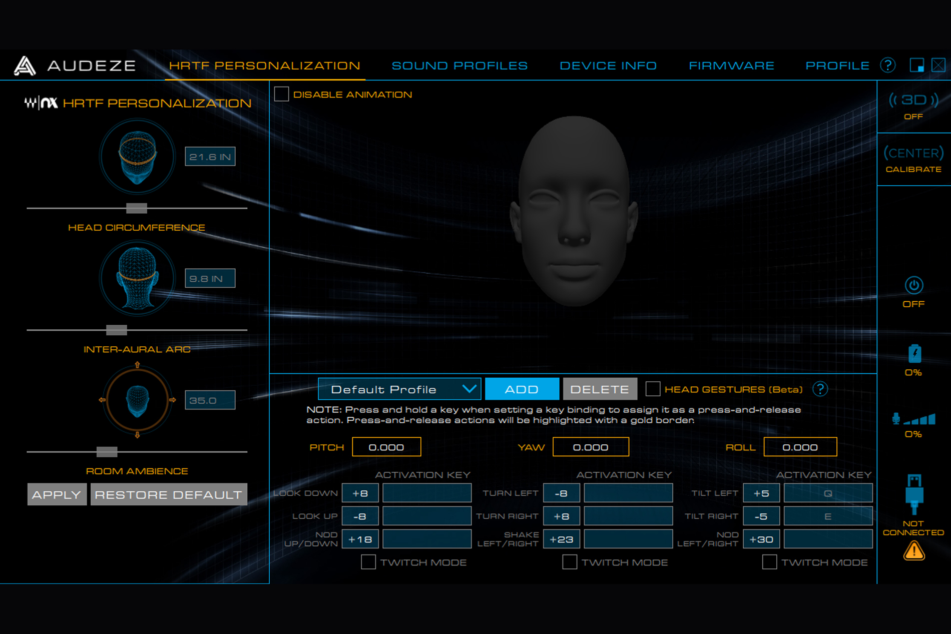 A screenshot of Audeze HQ, which shows the settings page for the Audeze Mobius gaming headset
