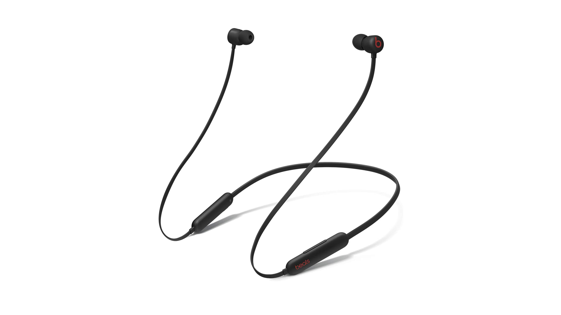 Beats Flex ear buds in black on a white background.