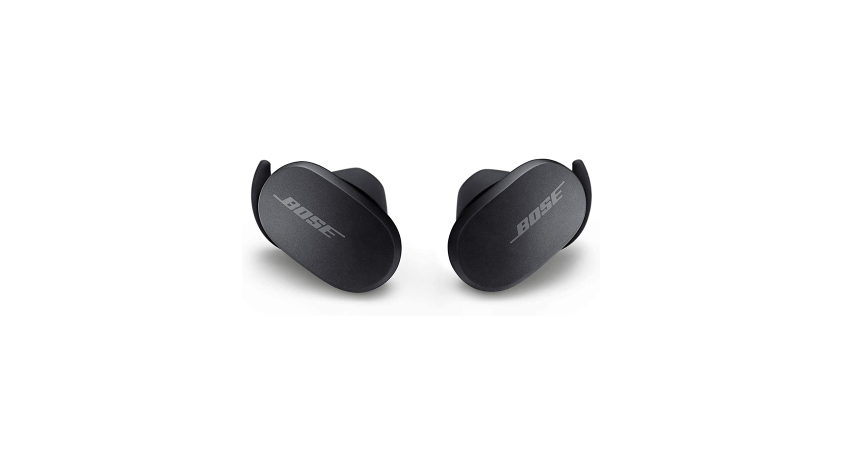 The Bose QuietComfort true wireless noise canceling earbuds in black against a white background.