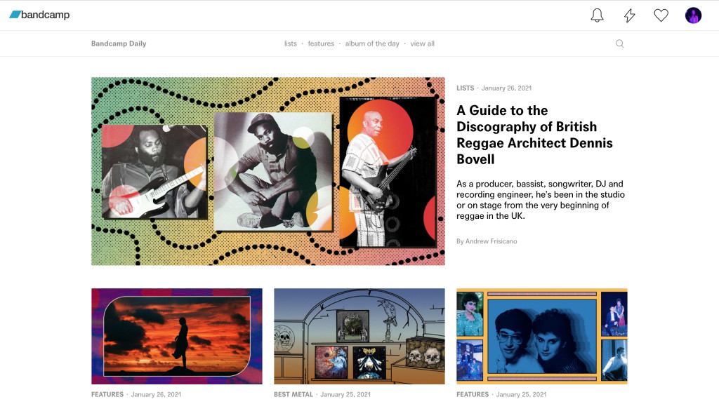 Screenshot of Bandcamp Daily blog.