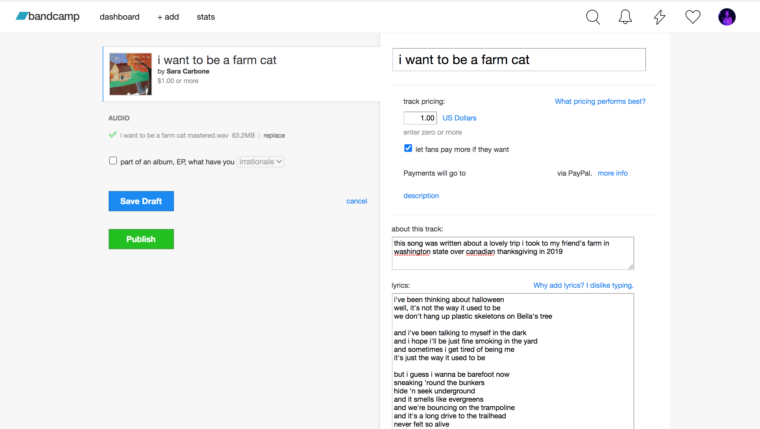 hi Screenshot of Bandcamp's track upload page.