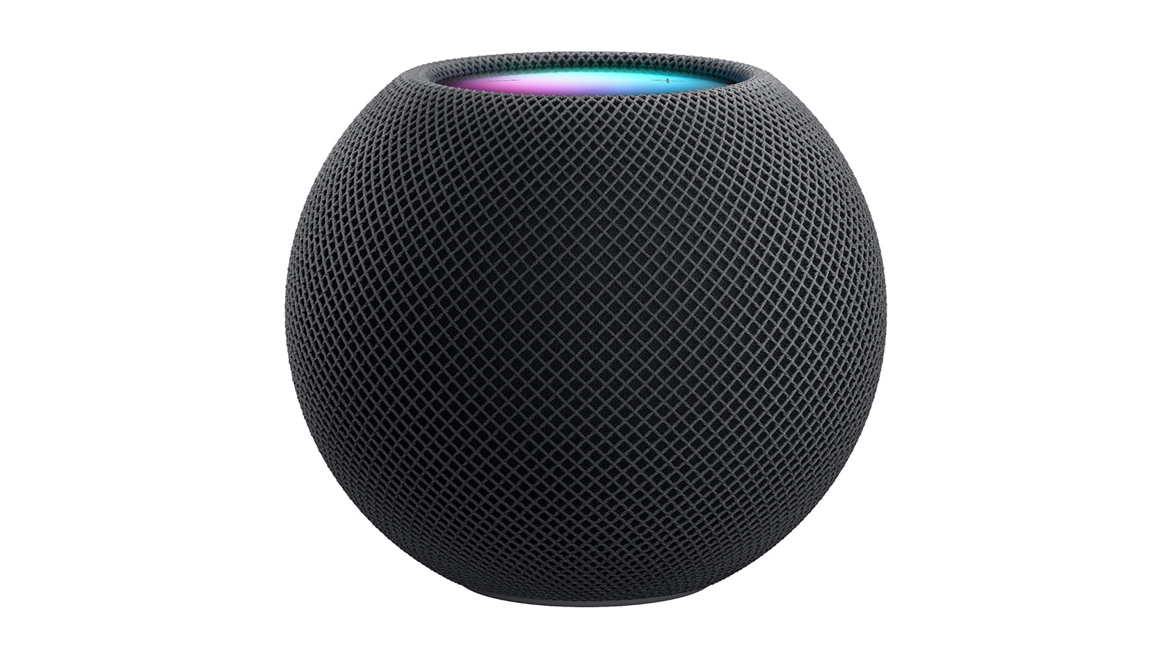 The Apple HomePod mini in black against a white background.