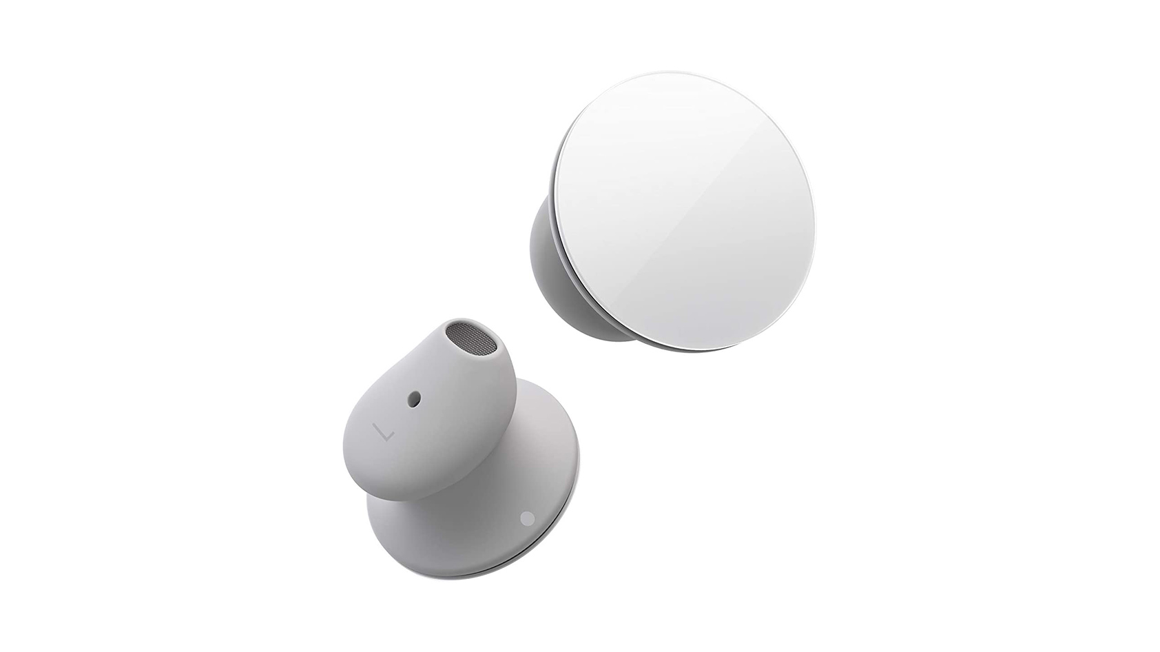 The Microsoft Surface Earbuds in white against a white background.