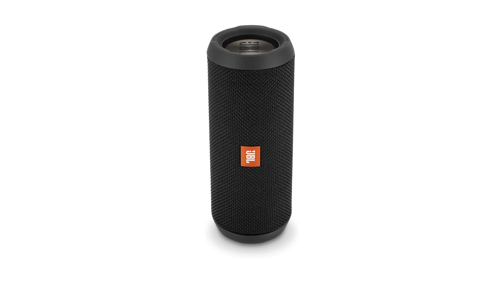 JBL Flip 3 smart speaker in black against a white backdrop.