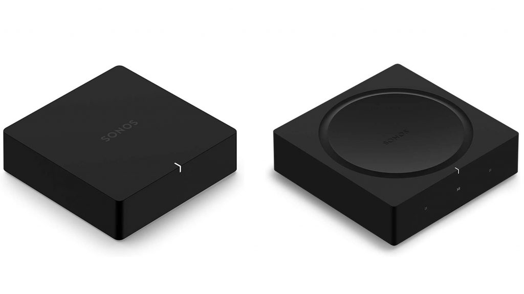 The Sonos Port and Sonos Amp in black against a white background.