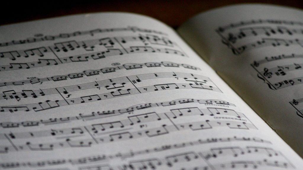 A sheet of music for composition.