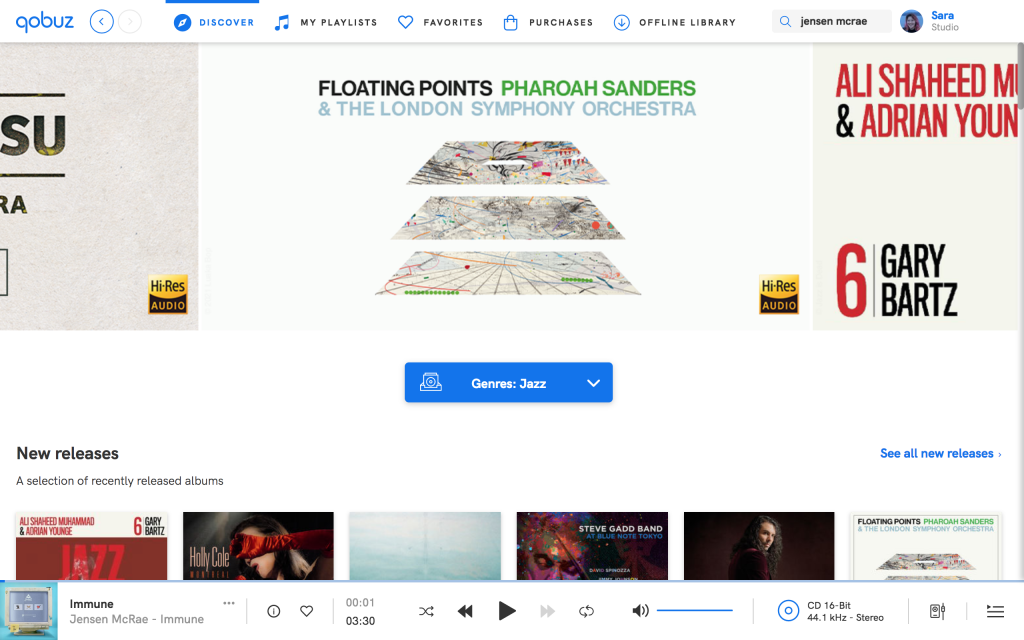 Qobuz desktop app screenshot showing the discover page.