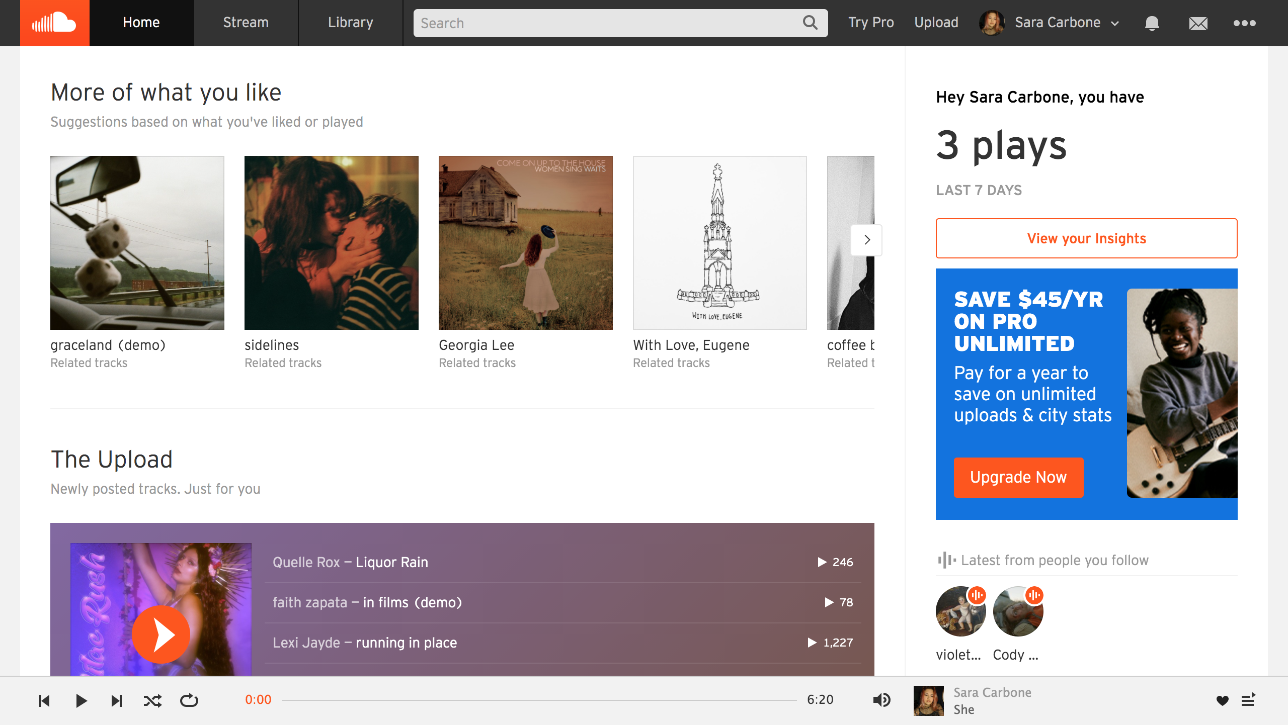 Screenshot of SoundCloud home page.