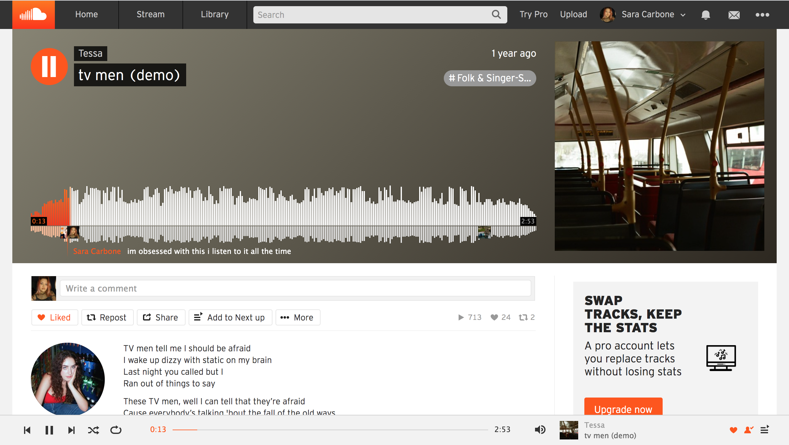 Screenshot of SoundCloud track player.