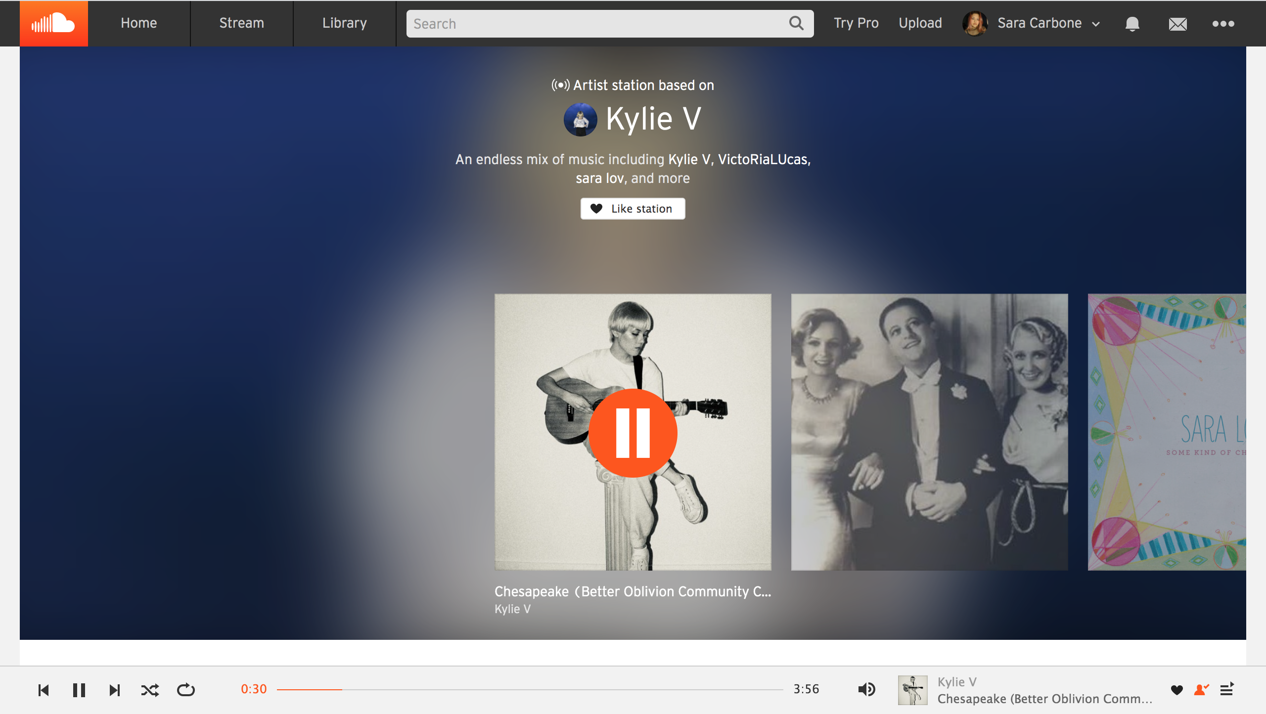 Screenshot of SoundCloud interface station based on an artist.