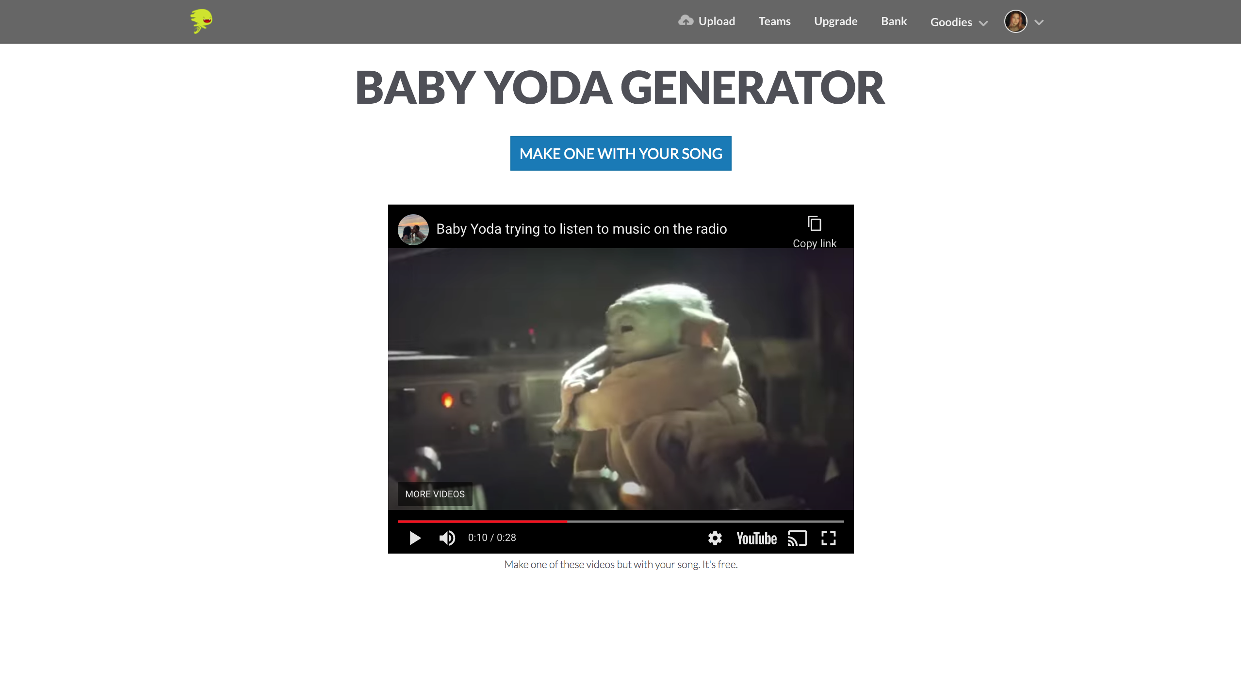 Screenshot of Distrokid interface Meme Video generator.