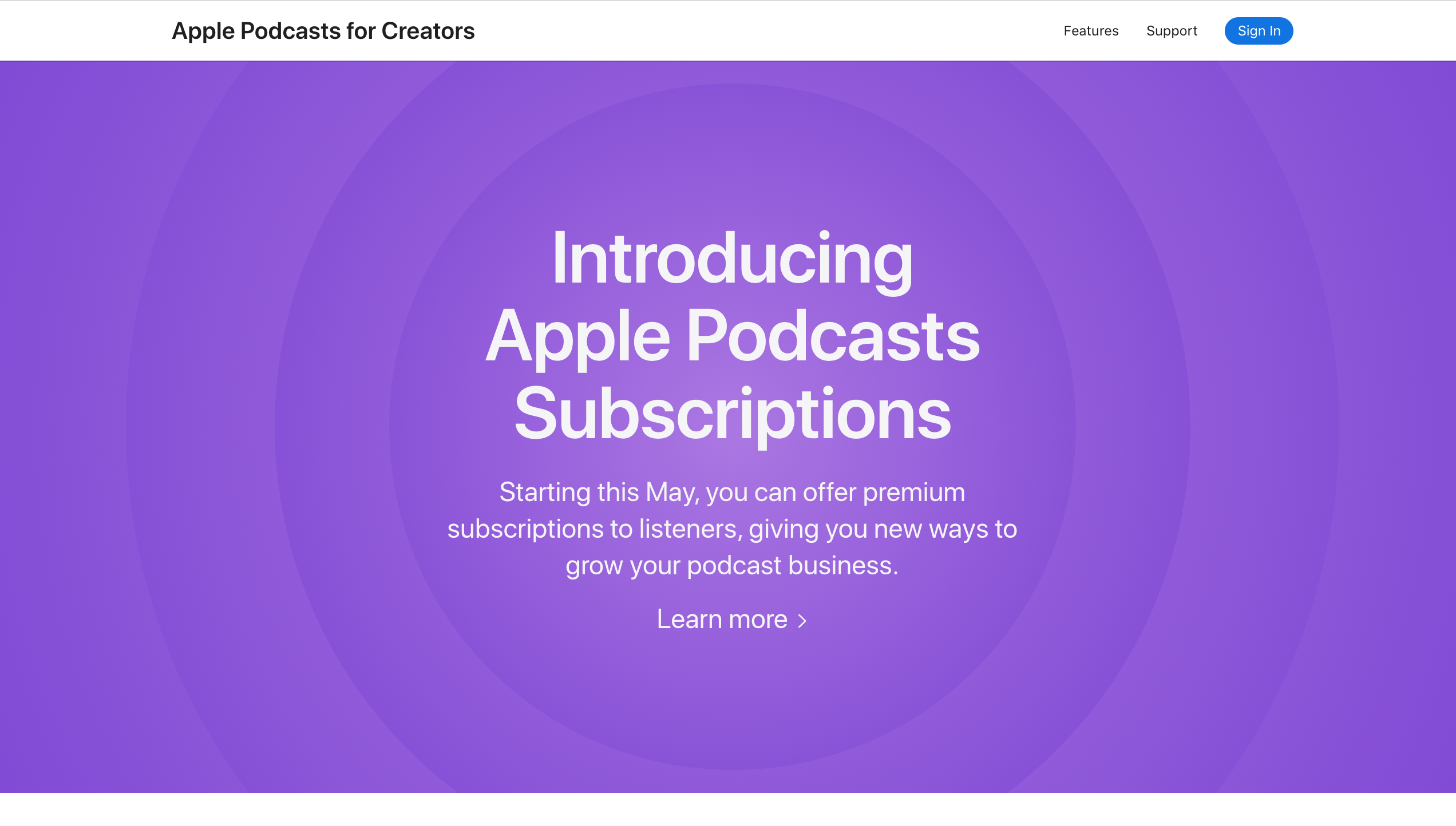 Screenshot of Apple Podcasts for creators website.