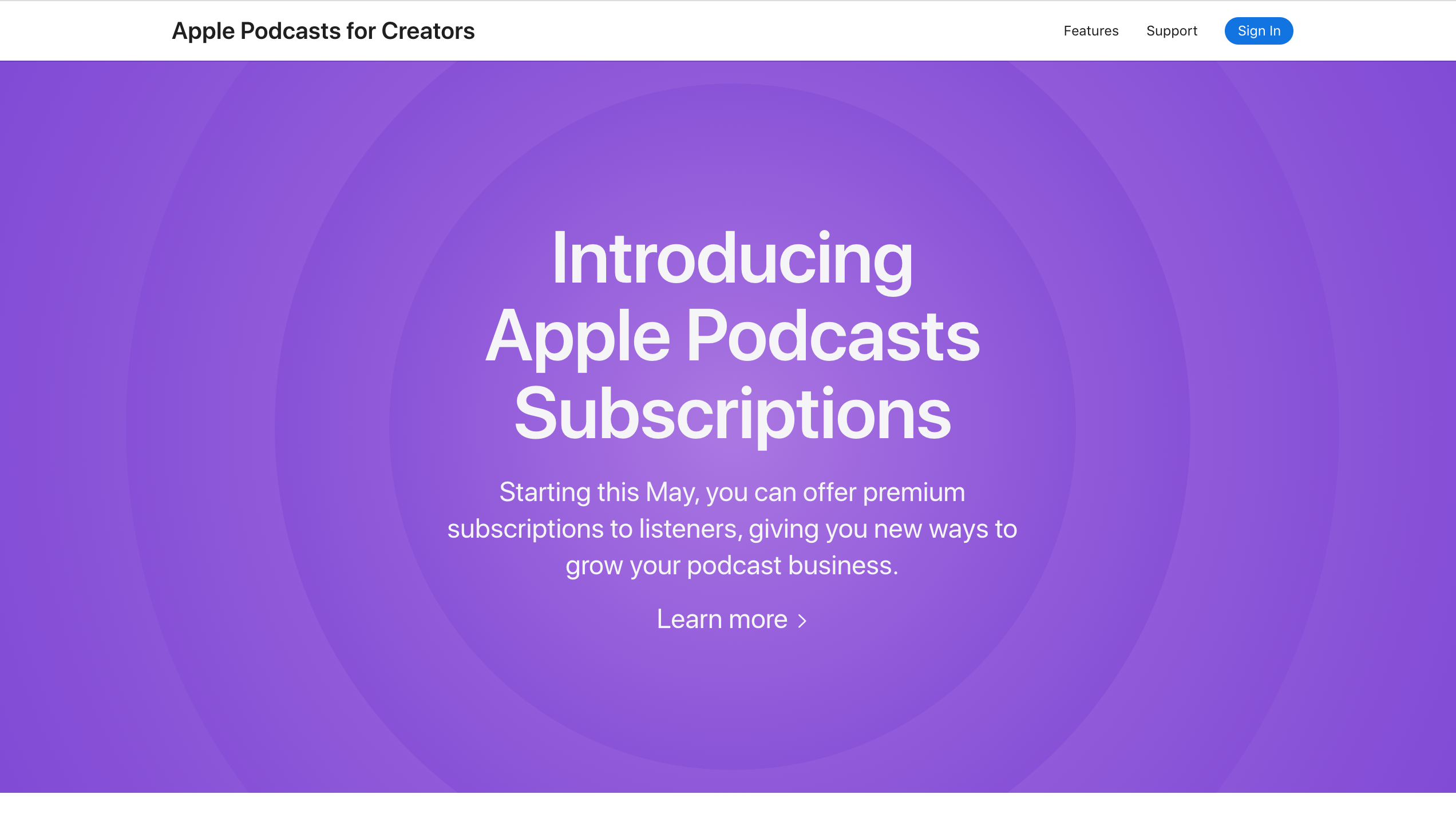 Screen Shot 2021-05-11 at 10.19.15 AM Screenshot of Apple Podcasts for creators website.
